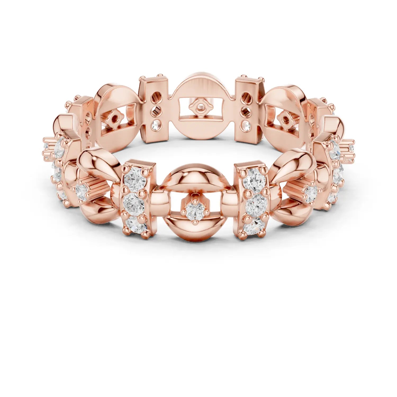Front-view: Round Diamond Ring with Pave Setting in 14k Rose Gold - Lab Grown - Driona Jewels