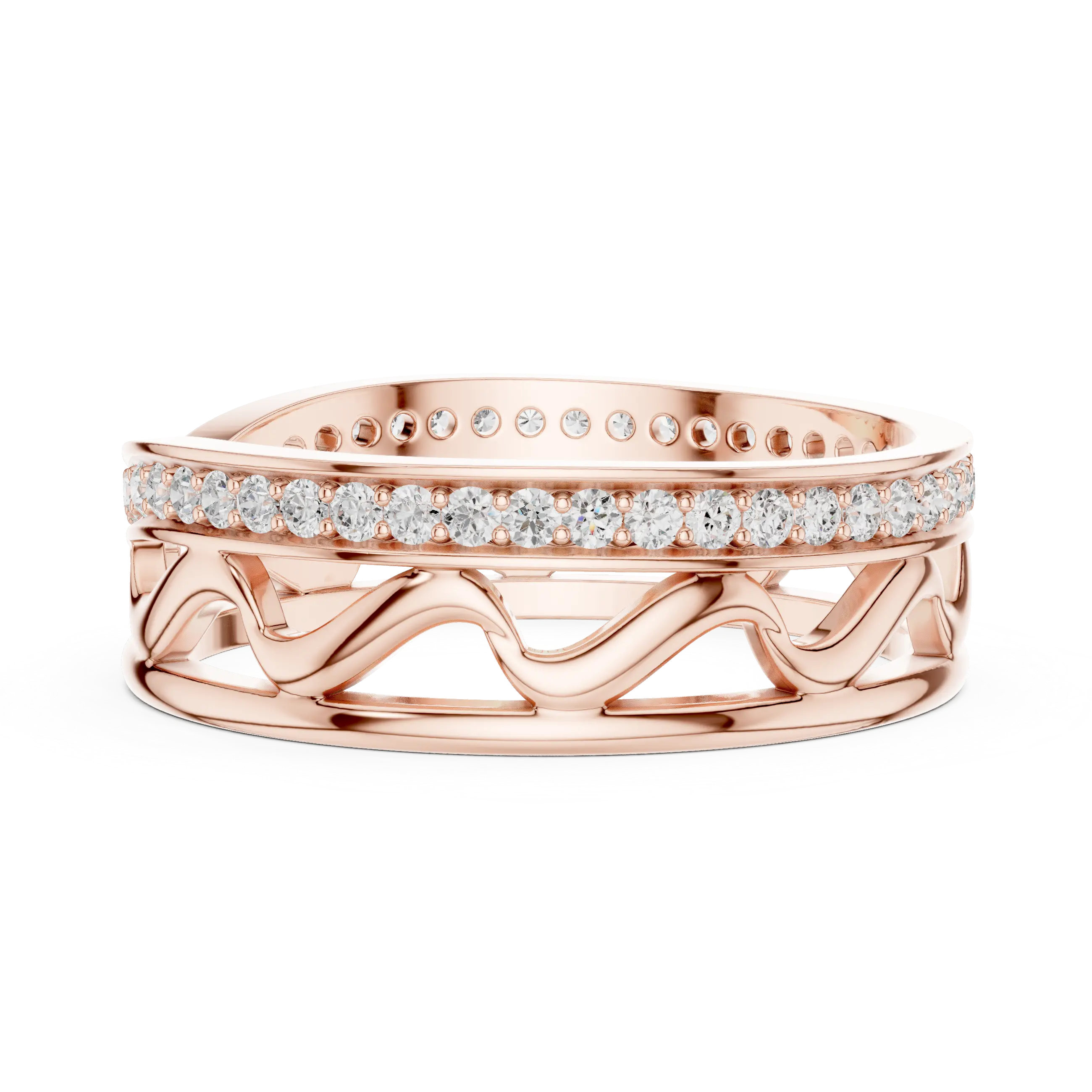 Front-View: Round Diamond Ring with Pave Setting in 14k Rose Gold - Lab Grown - Driona Jewels