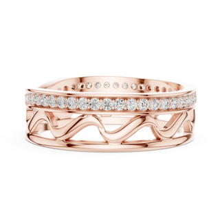 Front-View: Round Diamond Ring with Pave Setting in 14k Rose Gold - Lab Grown - Driona Jewels
