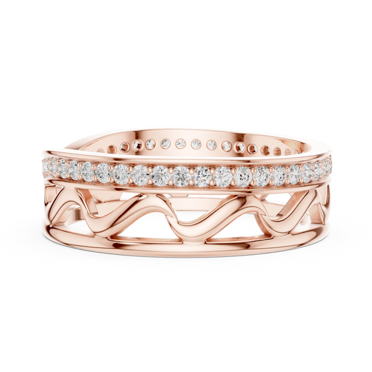 Front-View: Round Diamond Ring with Pave Setting in 14k Rose Gold - Lab Grown - Driona Jewels