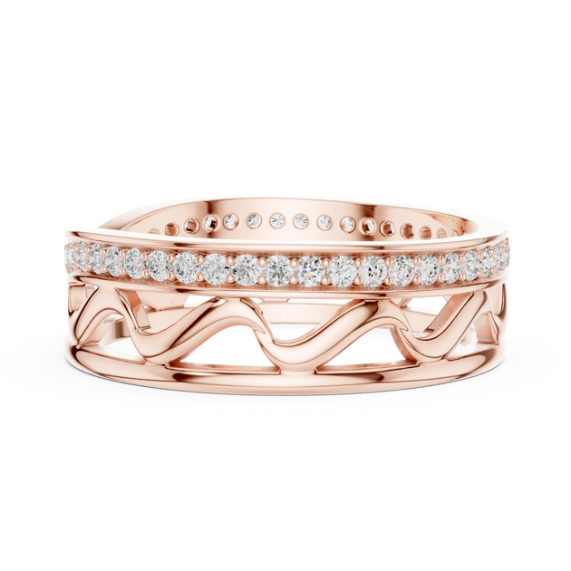 Front-View: Round Diamond Ring with Pave Setting in 14k Rose Gold - Lab Grown - Driona Jewels