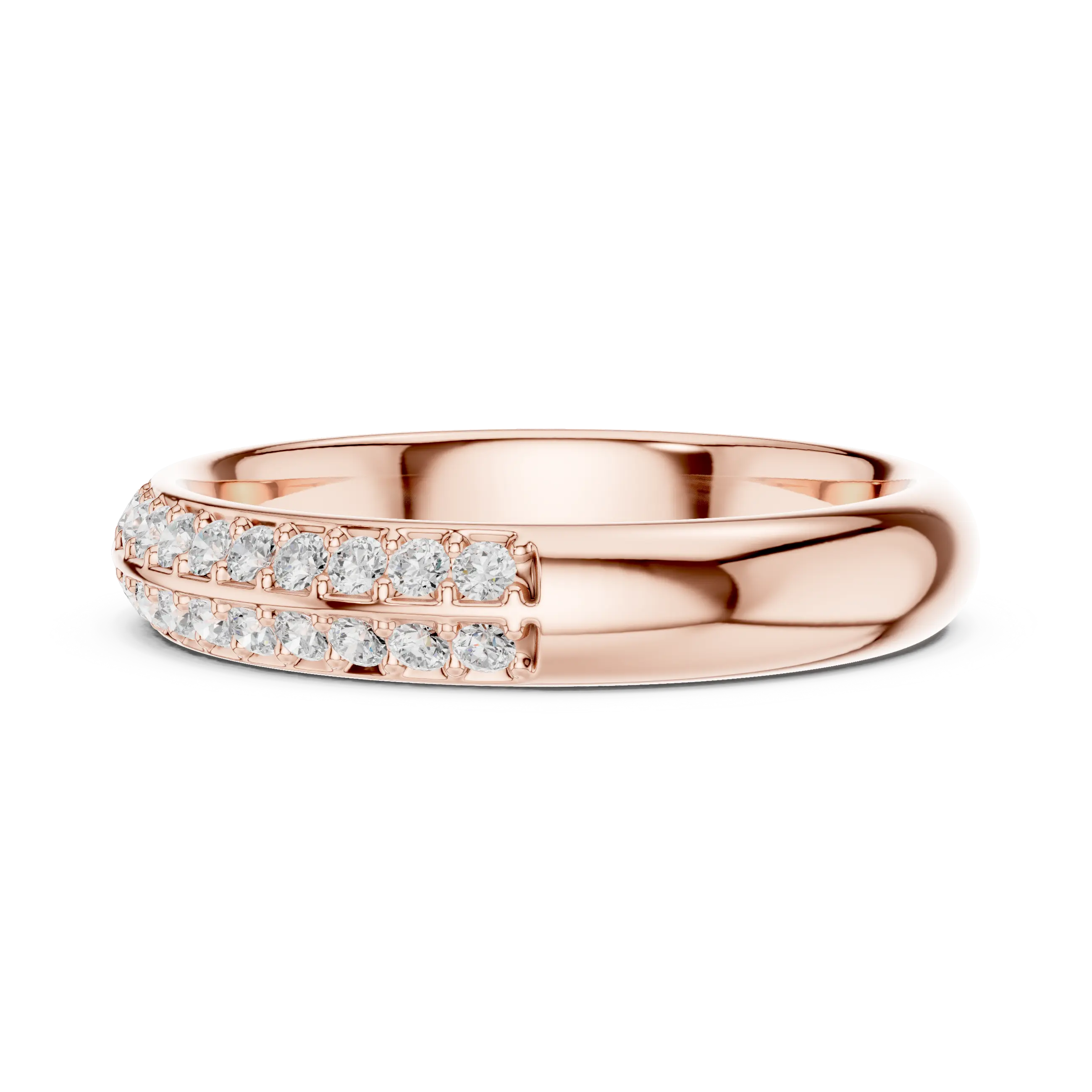 Front-view: Round Diamond Ring with Pave Setting in 14k Rose Gold - Lab Grown - Driona Jewels