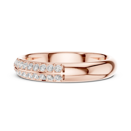 Front-view: Round Diamond Ring with Pave Setting in 14k Rose Gold - Lab Grown - Driona Jewels