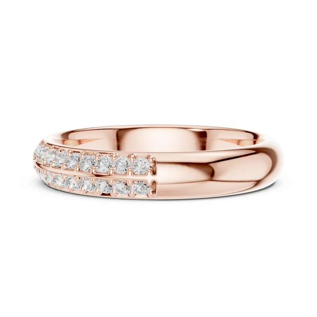 Front-view: Round Diamond Ring with Pave Setting in 14k Rose Gold - Lab Grown - Driona Jewels