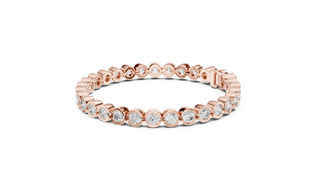 Front-view: Round Diamond Ring with Pave Setting in 14k Rose Gold - Lab Grown - Driona Jewels