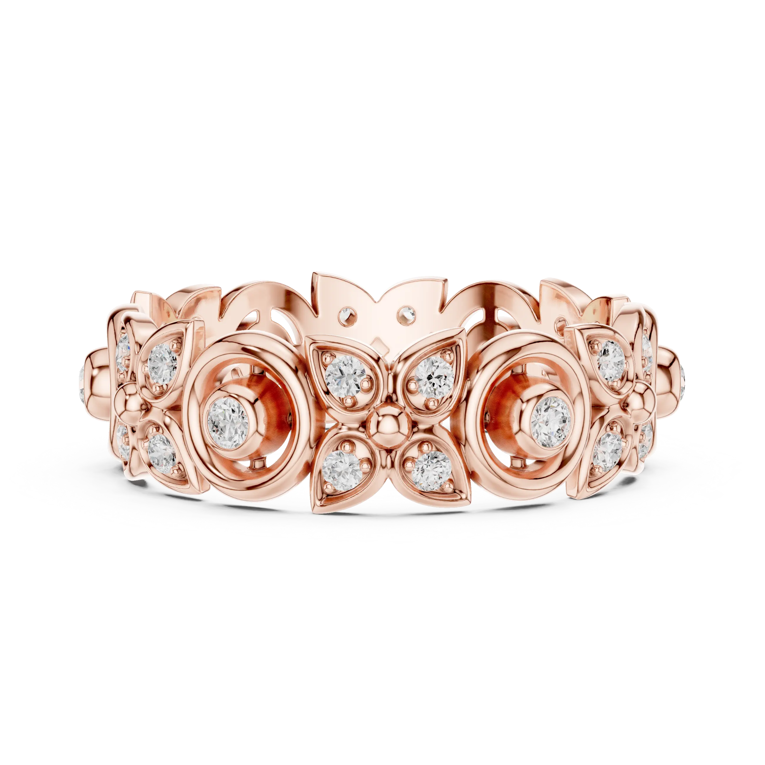 Front-View: Round Diamond Ring with Pave Setting in 14k Rose Gold - Lab Grown - Driona Jewels