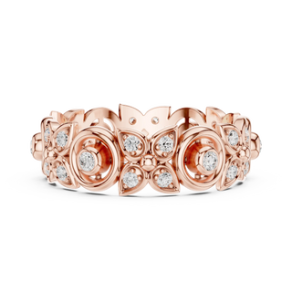 Front-View: Round Diamond Ring with Pave Setting in 14k Rose Gold - Lab Grown - Driona Jewels