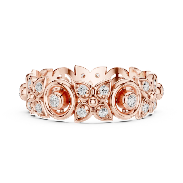 Front-View: Round Diamond Ring with Pave Setting in 14k Rose Gold - Lab Grown - Driona Jewels