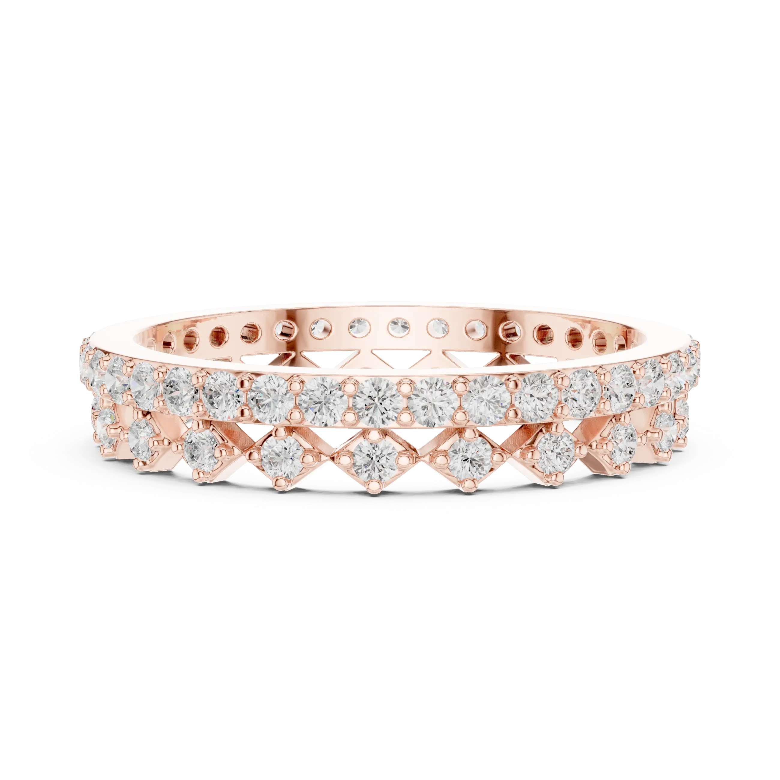 Front-view: Round Diamond Eternity Band with Pave Setting in 14k Rose Gold - Lab Grown - Driona Jewels