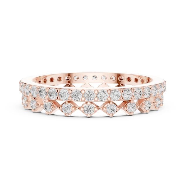 Front-view: Round Diamond Eternity Band with Pave Setting in 14k Rose Gold - Lab Grown - Driona Jewels