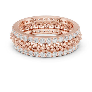 Front-View: Round Diamond Ring with Pave Setting in 14k Rose Gold - Lab Grown - Driona Jewels