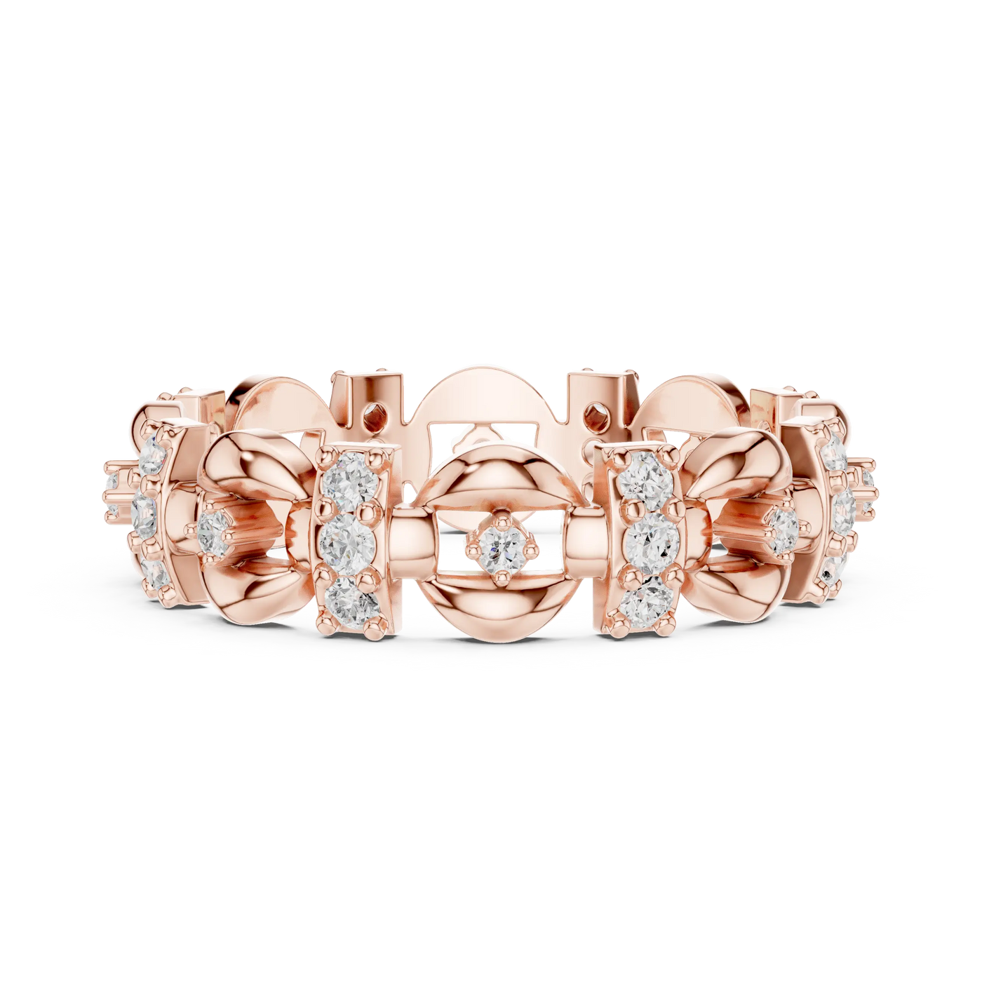 Front-view: Round Diamond Ring with Pave Setting in 14k Rose Gold - Lab Grown - Driona Jewels