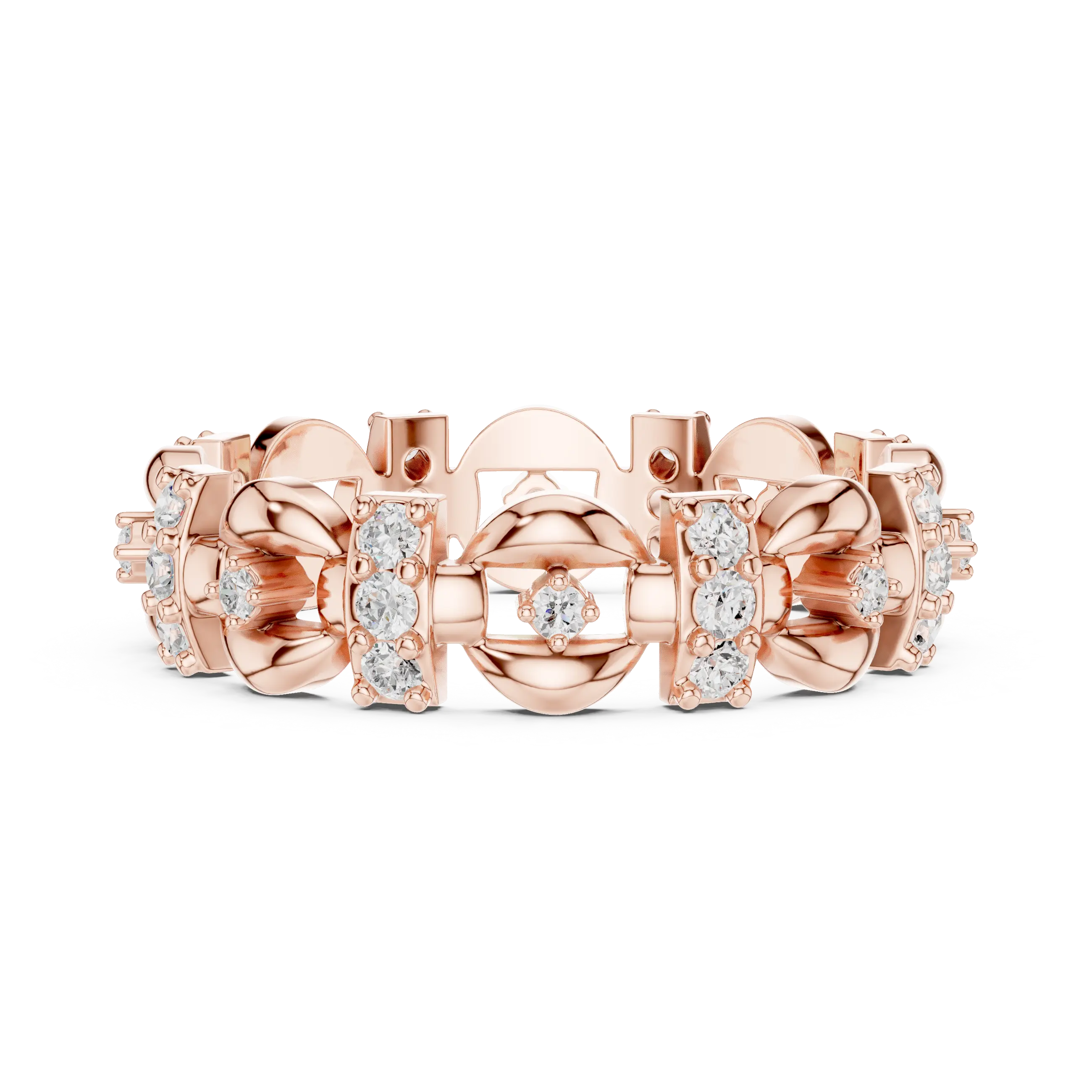 Front-view: Round Diamond Ring with Pave Setting in 14k Rose Gold - Lab Grown - Driona Jewels
