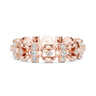 Front-view: Round Diamond Ring with Pave Setting in 14k Rose Gold - Lab Grown - Driona Jewels