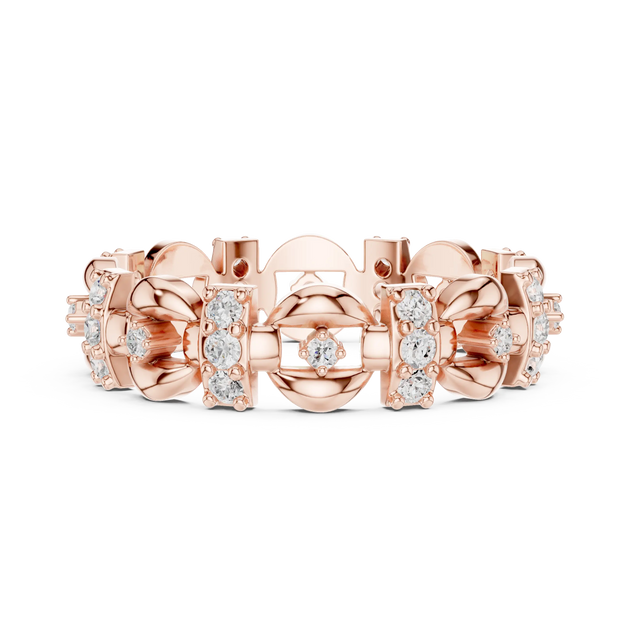 Front-view: Round Diamond Ring with Pave Setting in 14k Rose Gold - Lab Grown - Driona Jewels