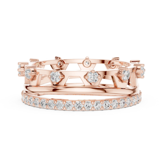 Front-view: Round Diamond Ring with Pave Setting in 14k Rose Gold - Lab Grown - Driona Jewels
