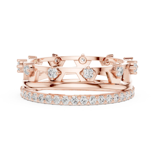 Front-view: Round Diamond Ring with Pave Setting in 14k Rose Gold - Lab Grown - Driona Jewels