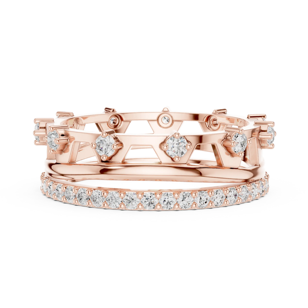 Front-view: Round Diamond Ring with Pave Setting in 14k Rose Gold - Lab Grown - Driona Jewels