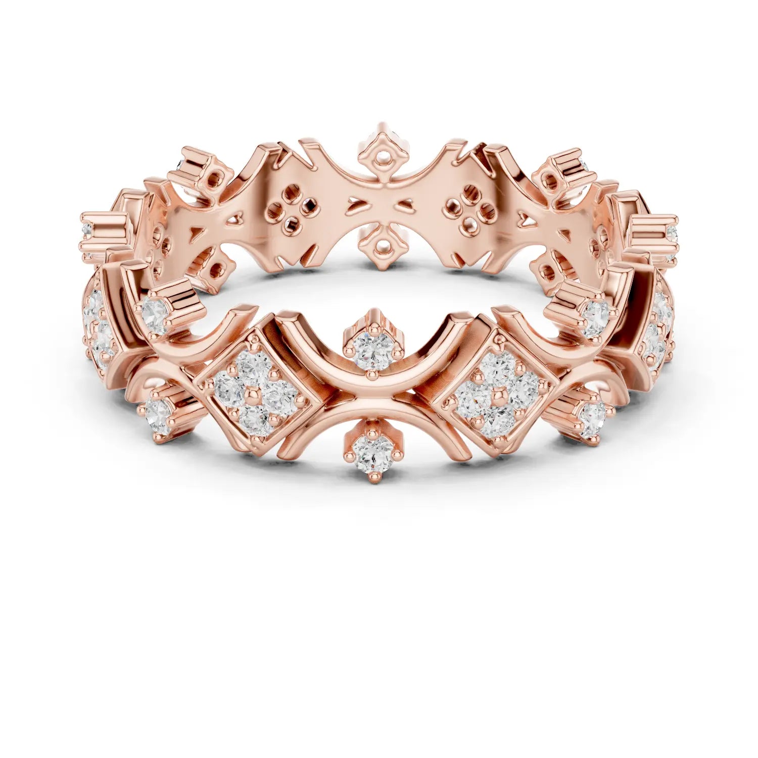 Front-view: Round Diamond Eternity Band with Pave Setting in 14k Rose Gold - Lab Grown - Driona Jewels