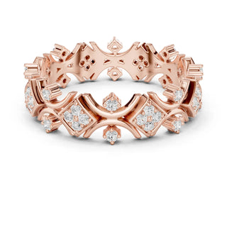 Front-view: Round Diamond Eternity Band with Pave Setting in 14k Rose Gold - Lab Grown - Driona Jewels