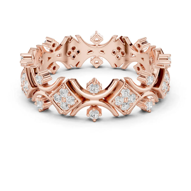 Front-view: Round Diamond Eternity Band with Pave Setting in 14k Rose Gold - Lab Grown - Driona Jewels