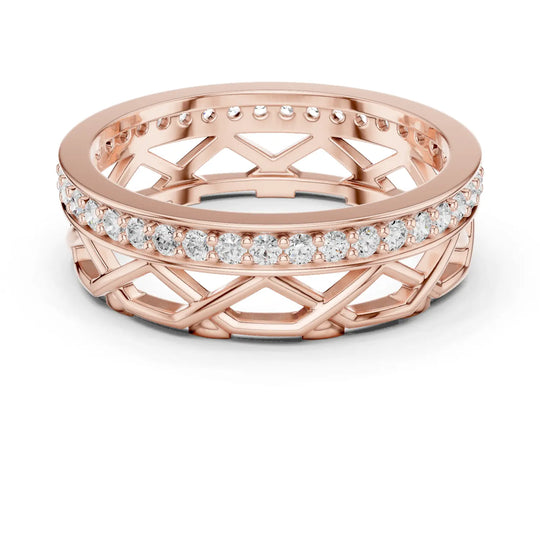 Front-view: Round Diamond Ring with Pave Setting in 14k Rose Gold - Lab Grown - Driona Jewels