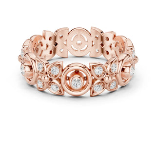 Front-view: Round Diamond Ring with Pave Setting in 14k Rose Gold - Lab Grown - Driona Jewels