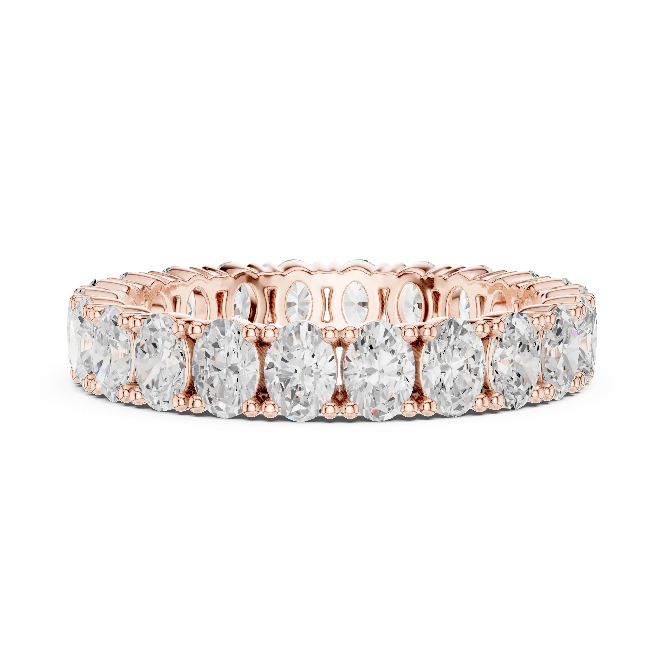 Front View: Round Diamond Ring with Pave Setting in 14k Rose Gold - Lab Grown - Driona Jewels