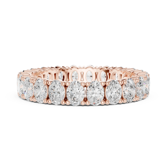 Front View: Round Diamond Ring with Pave Setting in 14k Rose Gold - Lab Grown - Driona Jewels