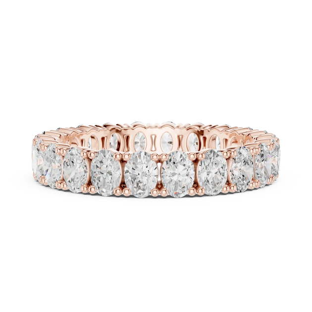 Front View: Round Diamond Ring with Pave Setting in 14k Rose Gold - Lab Grown - Driona Jewels