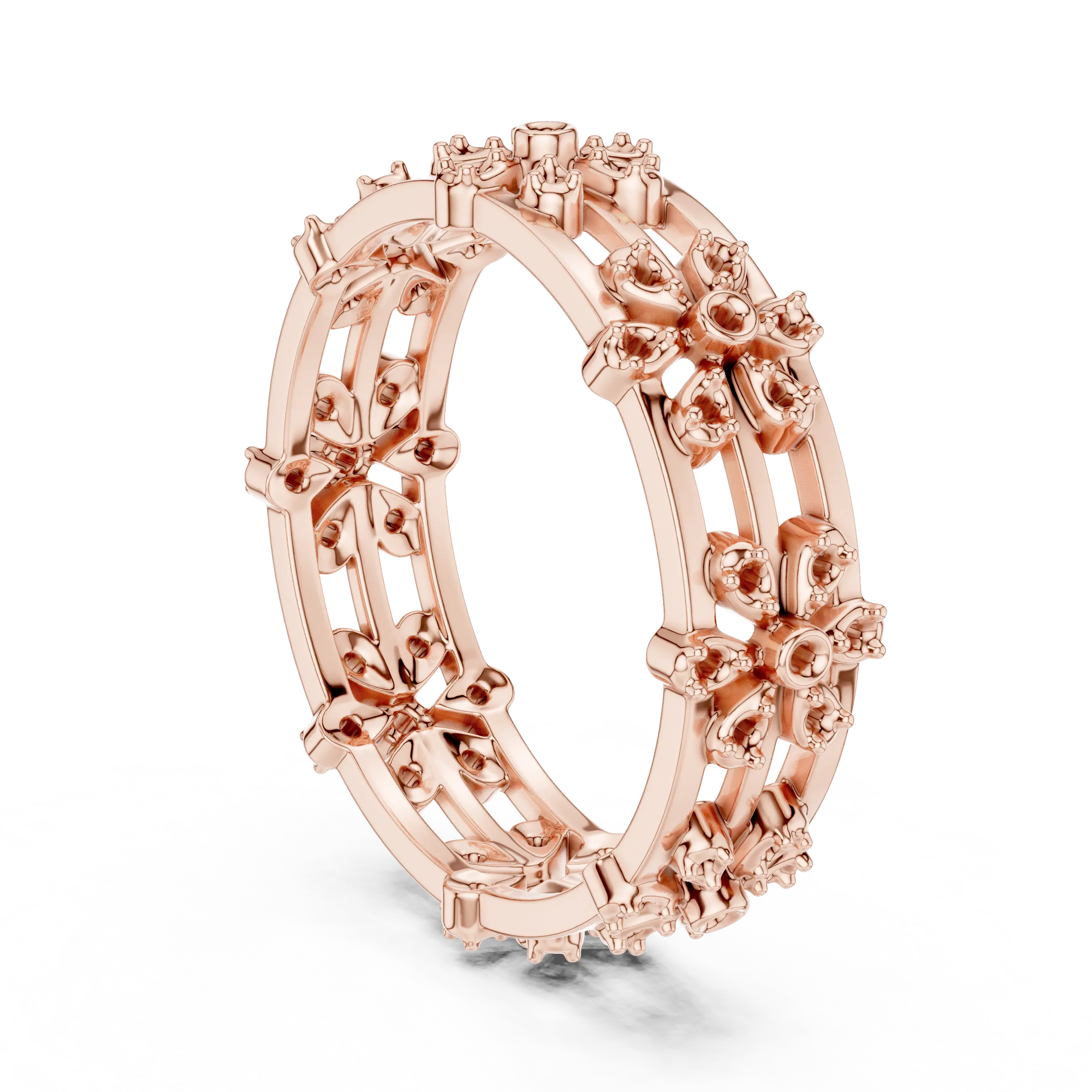 Prong-Detail: Round Diamond Ring with Pave Setting in 14k Rose Gold - Lab Grown - Driona Jewels