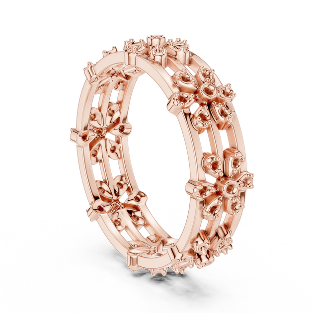 Prong-Detail: Round Diamond Ring with Pave Setting in 14k Rose Gold - Lab Grown - Driona Jewels