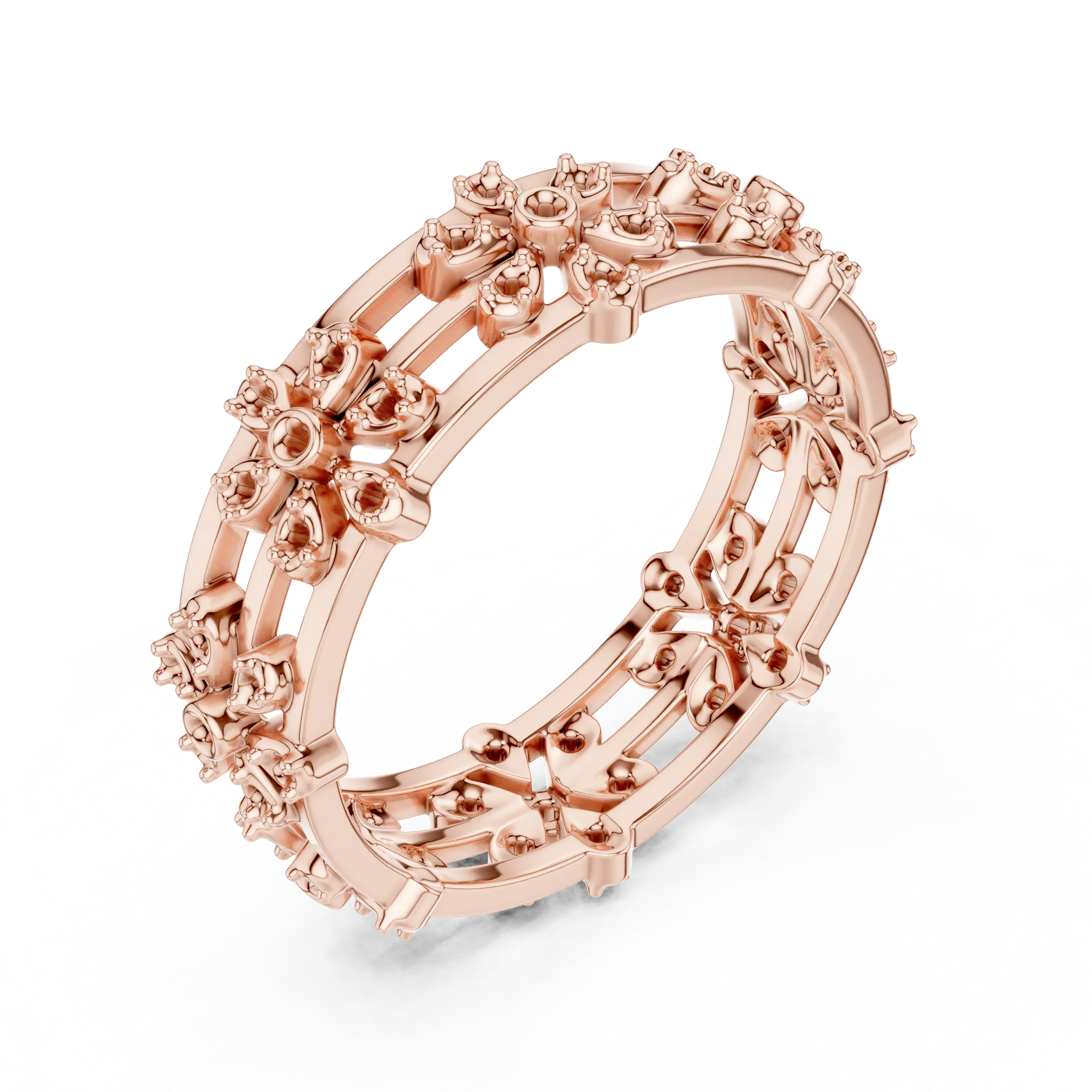 Prong-Detail: Round Diamond Ring with Pave Setting in 14k Rose Gold - Lab Grown - Driona Jewels