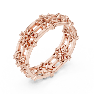 Prong-Detail: Round Diamond Ring with Pave Setting in 14k Rose Gold - Lab Grown - Driona Jewels