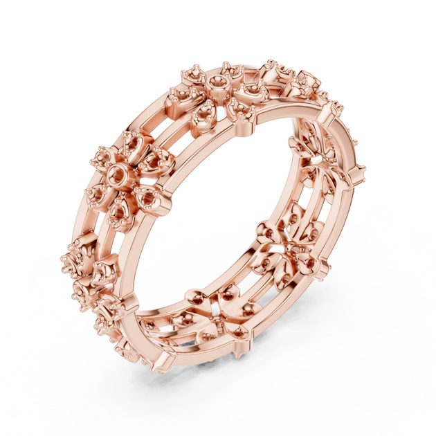 Prong-Detail: Round Diamond Ring with Pave Setting in 14k Rose Gold - Lab Grown - Driona Jewels