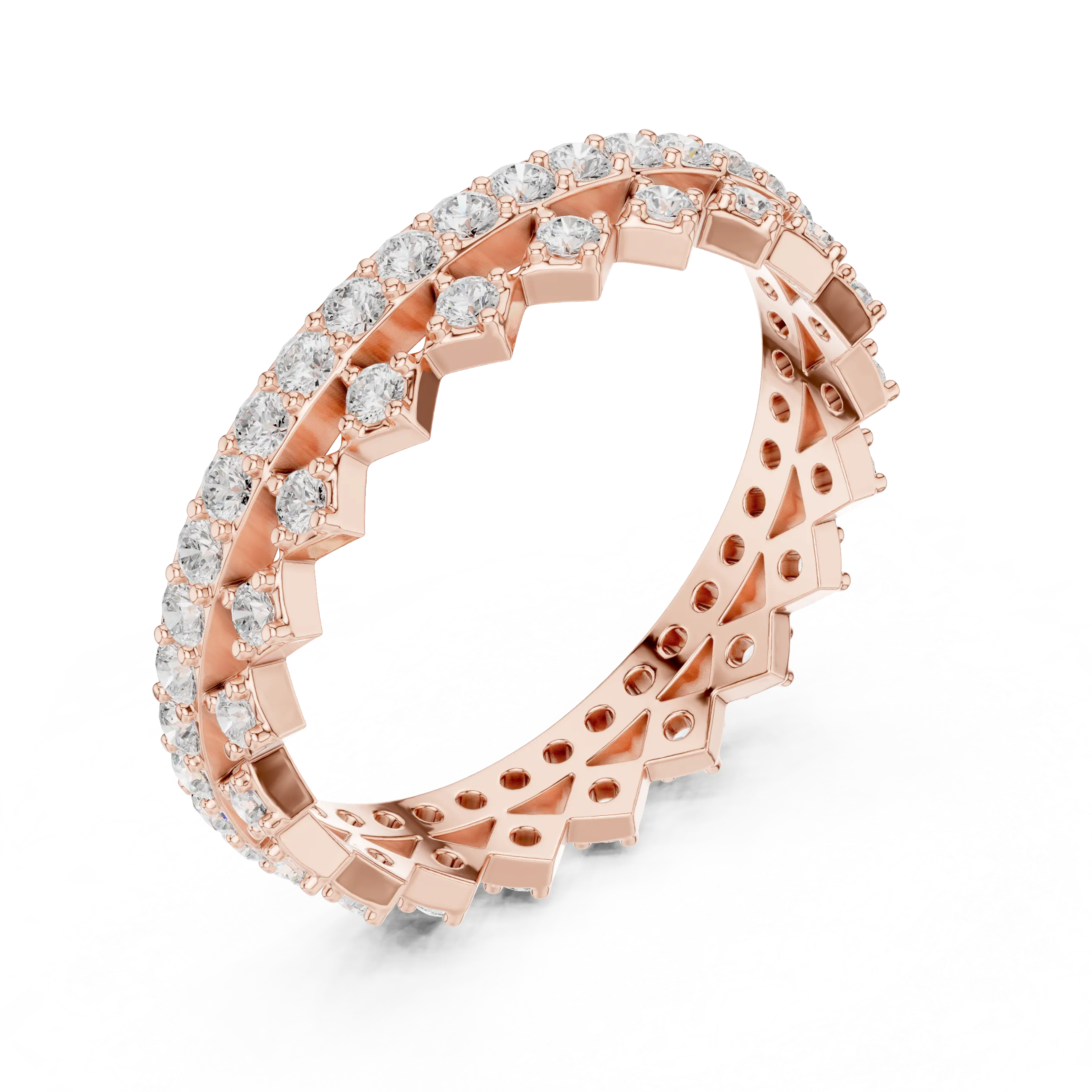 Side-Profile: Round Diamond Eternity Band with Pave Setting in 14k Rose Gold - Lab Grown - Driona Jewels