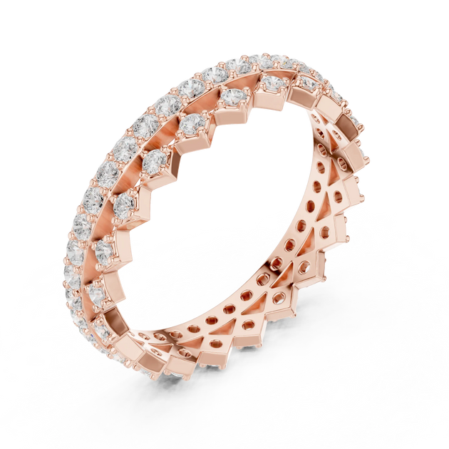 Side-Profile: Round Diamond Eternity Band with Pave Setting in 14k Rose Gold - Lab Grown - Driona Jewels