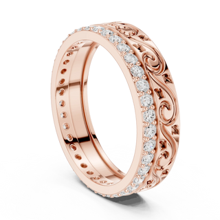 Side-Profile: Round Diamond Ring with Pave Setting in 14k Rose Gold - Lab Grown - Driona Jewels
