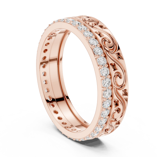 Side-Profile: Round Diamond Ring with Pave Setting in 14k Rose Gold - Lab Grown - Driona Jewels