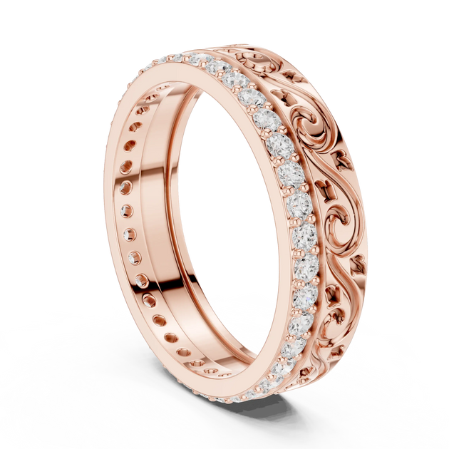 Side-Profile: Round Diamond Ring with Pave Setting in 14k Rose Gold - Lab Grown - Driona Jewels