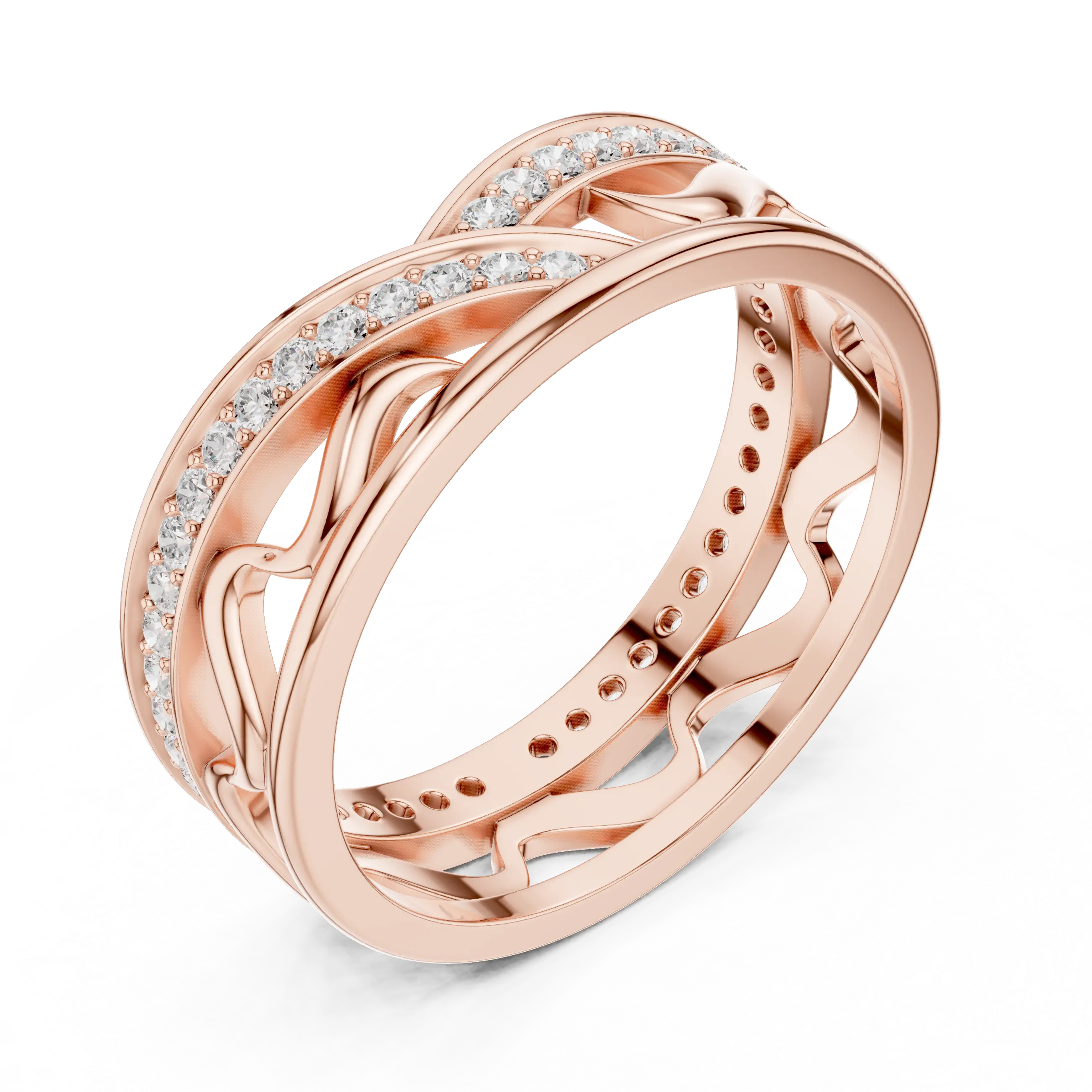 Side-Profile: Round Diamond Ring with Pave Setting in 14k Rose Gold - Lab Grown - Driona Jewels