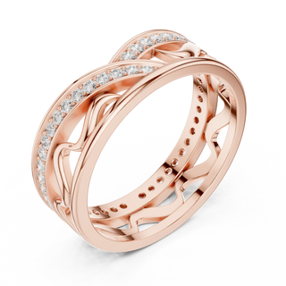 Side-Profile: Round Diamond Ring with Pave Setting in 14k Rose Gold - Lab Grown - Driona Jewels