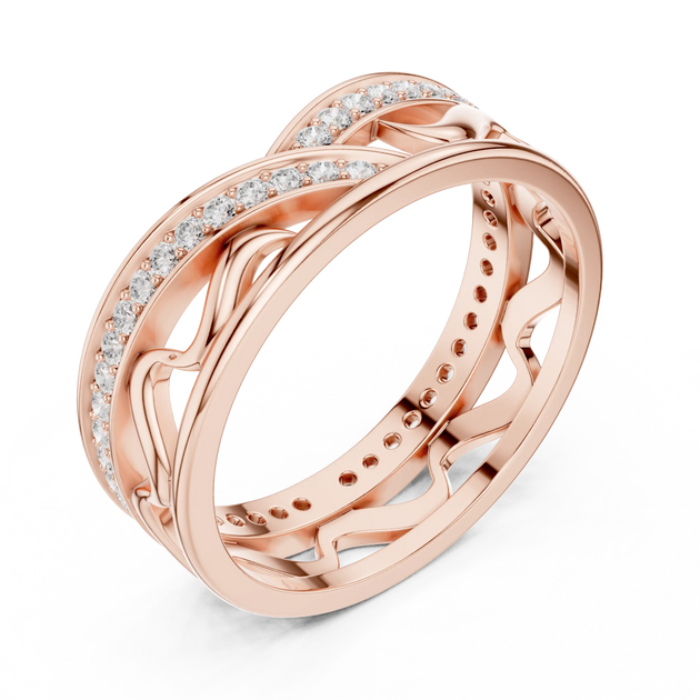 Side-Profile: Round Diamond Ring with Pave Setting in 14k Rose Gold - Lab Grown - Driona Jewels