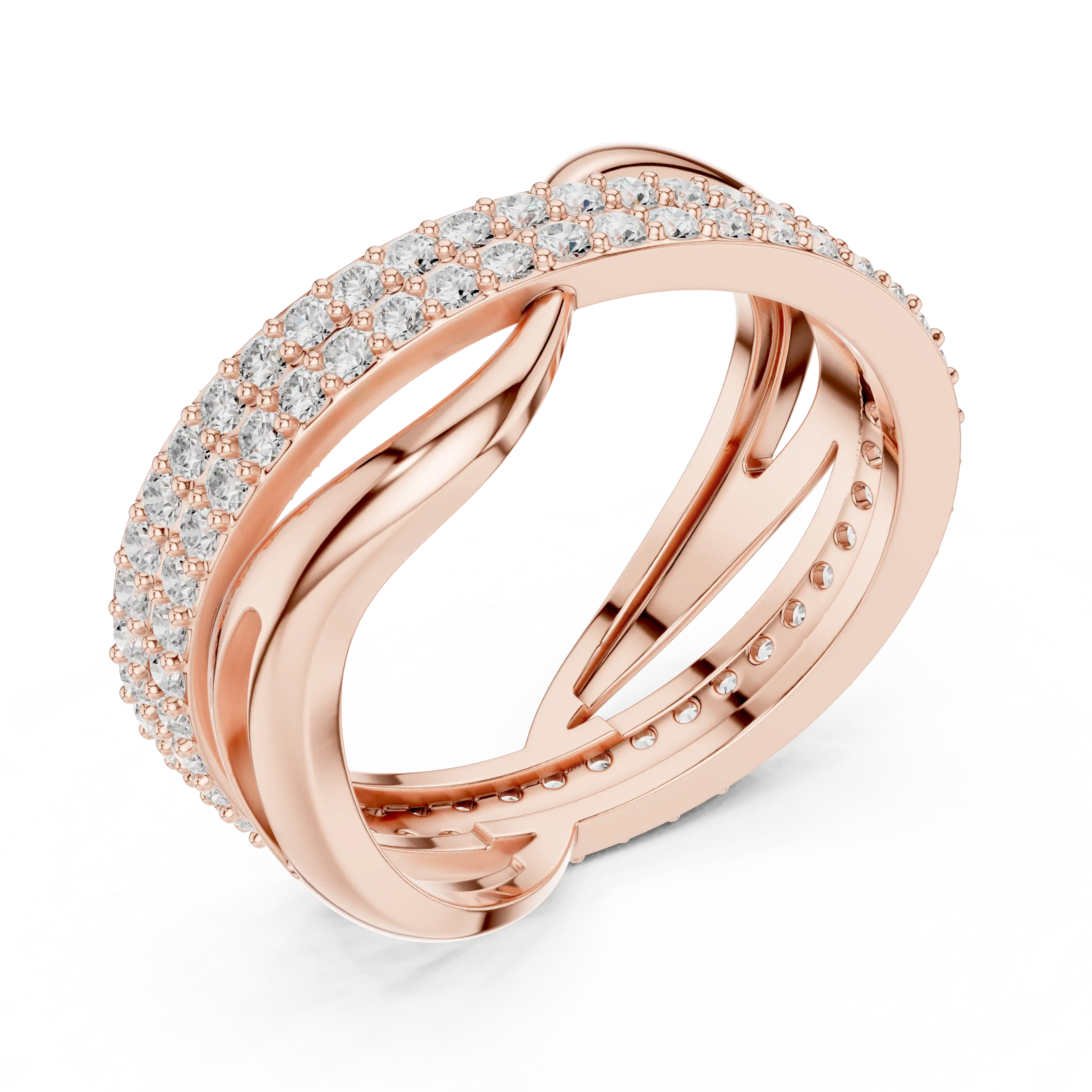 Side-Profile: Round Diamond Ring with Pave Setting in 14k Rose Gold - Lab Grown - Driona Jewels