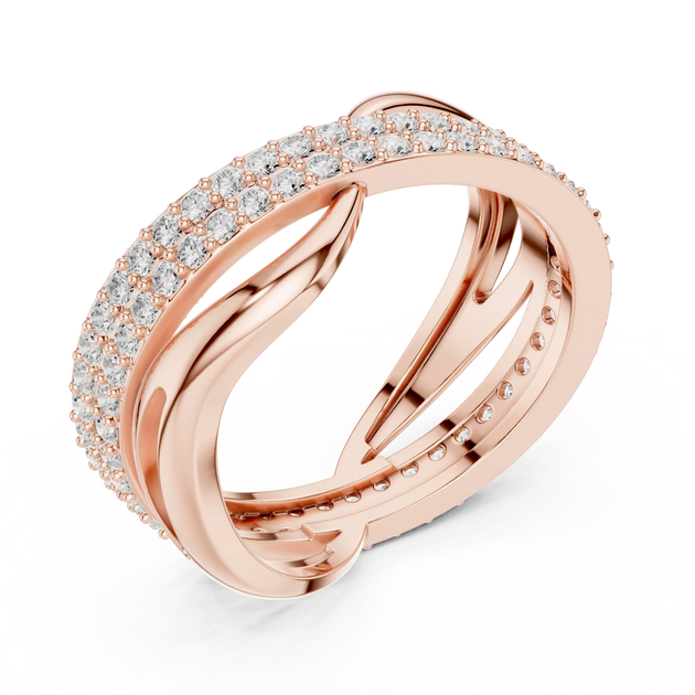 Side-Profile: Round Diamond Ring with Pave Setting in 14k Rose Gold - Lab Grown - Driona Jewels