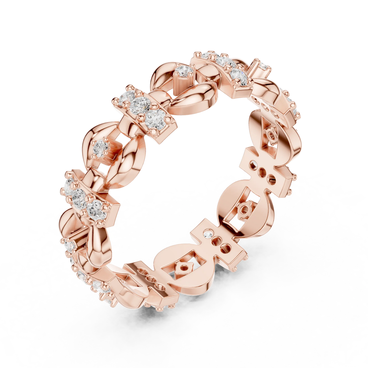 Three-quarter-view: Round Diamond Ring with Pave Setting in 14k Rose Gold - Lab Grown - Driona Jewels