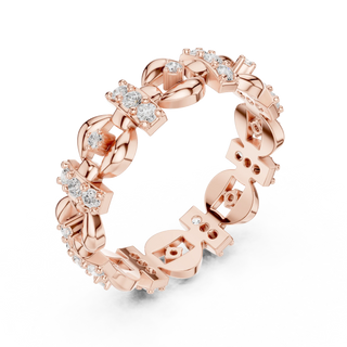 Three-quarter-view: Round Diamond Ring with Pave Setting in 14k Rose Gold - Lab Grown - Driona Jewels