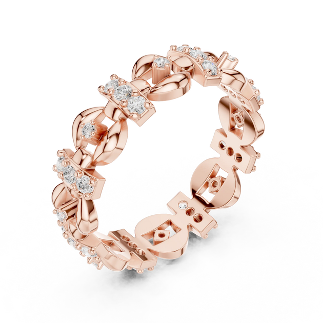 Three-quarter-view: Round Diamond Ring with Pave Setting in 14k Rose Gold - Lab Grown - Driona Jewels