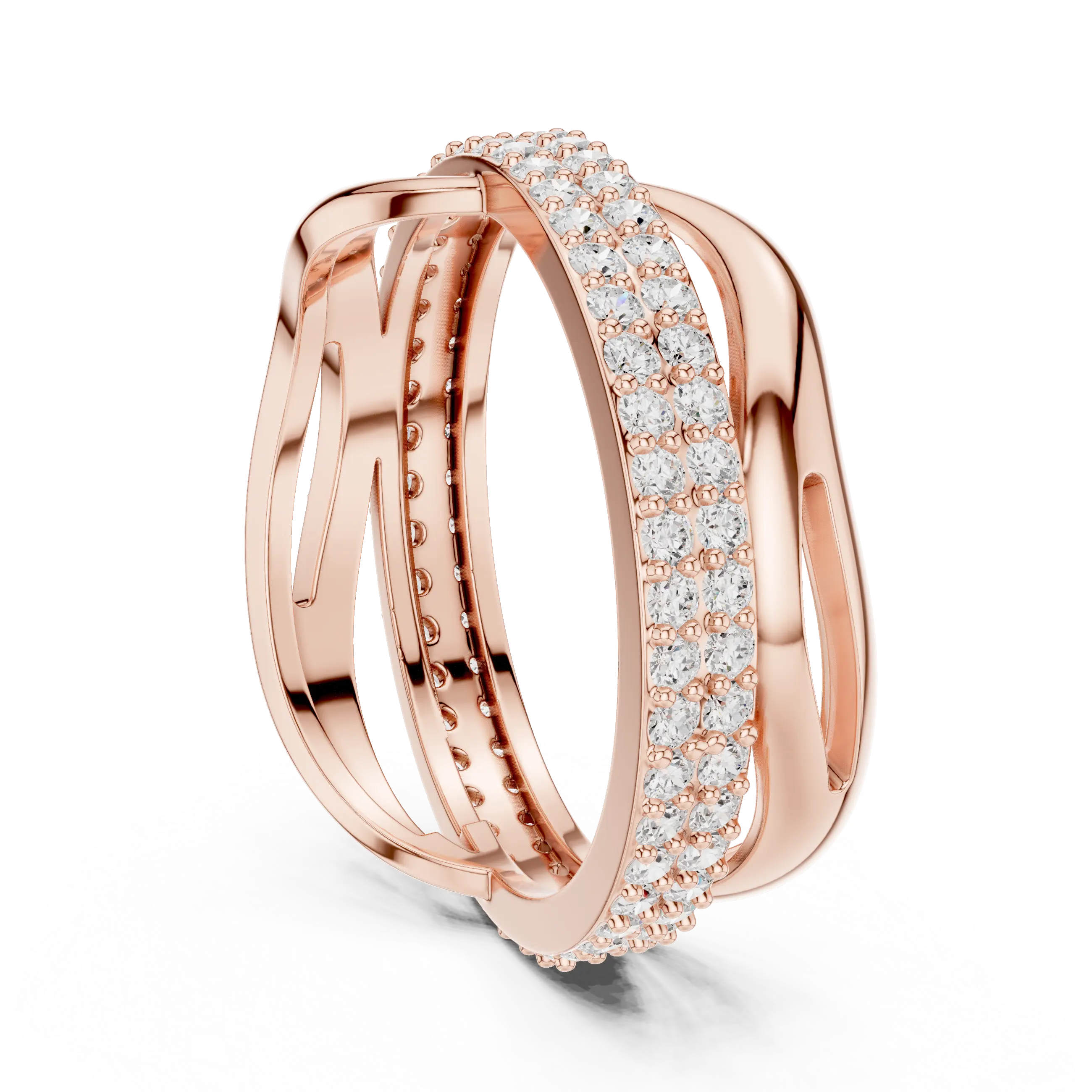 Three-quarter-view: Round Diamond Ring with Pave Setting in 14k Rose Gold - Lab Grown - Driona Jewels