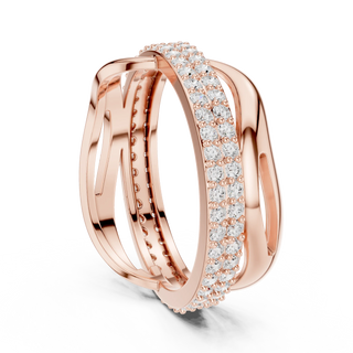 Three-quarter-view: Round Diamond Ring with Pave Setting in 14k Rose Gold - Lab Grown - Driona Jewels
